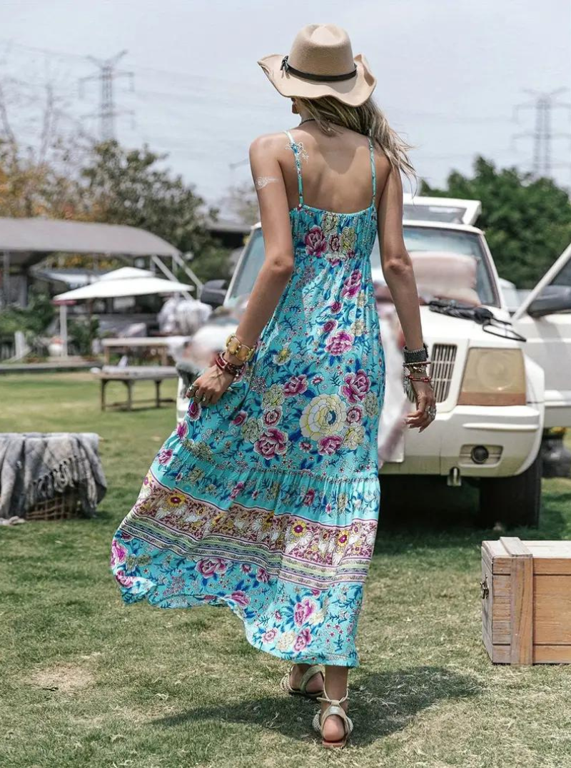 Vestido Maxi Estampado Floral con Detalle de Lazos