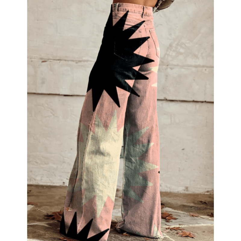 Jeans de Pierna Ancha con Diseño Geométrico