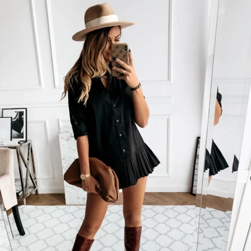 Vestido Camisero con Falda Plisada