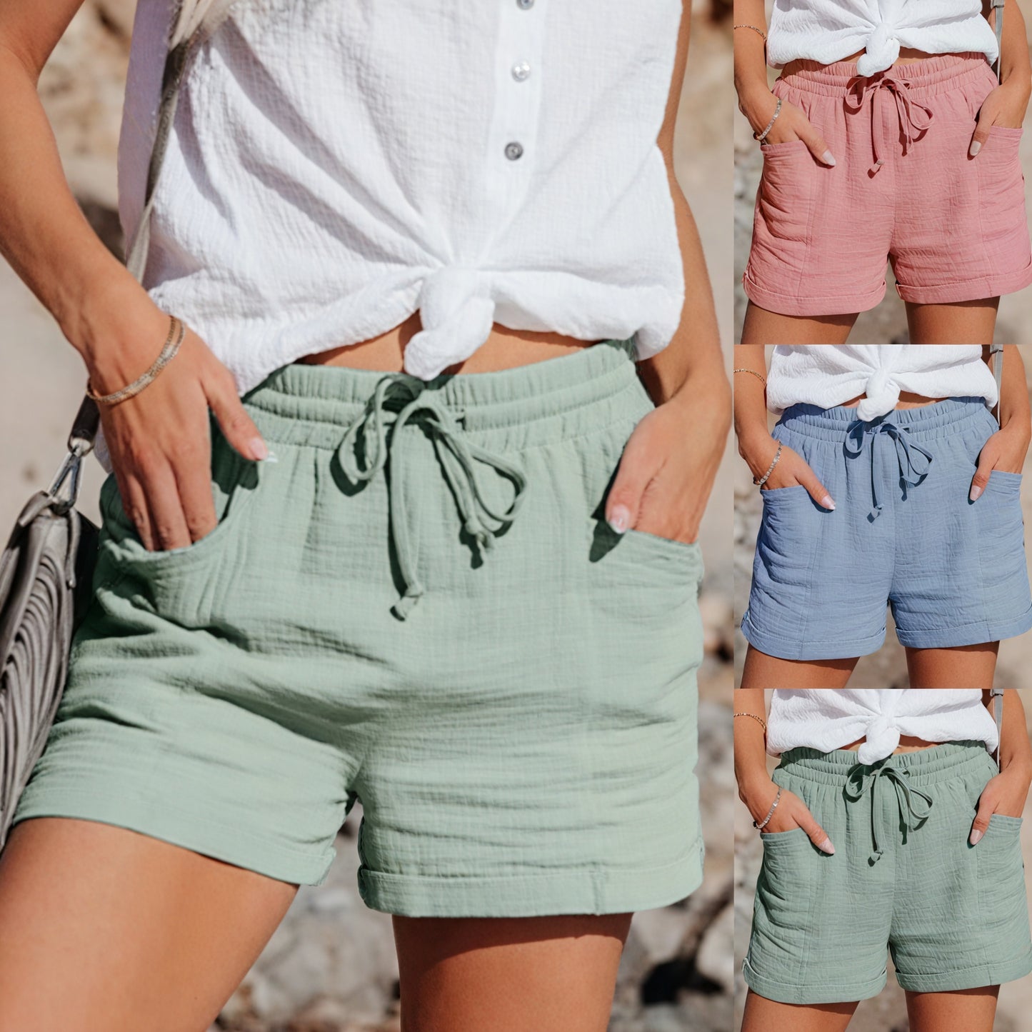 Shorts de Mujer Ligeros con Cordón Ajustable, Bolsillos y Dobladillo Enrollado-65920-853cfbd7-5d30-4c2c-b415-b1e973dd1cb8