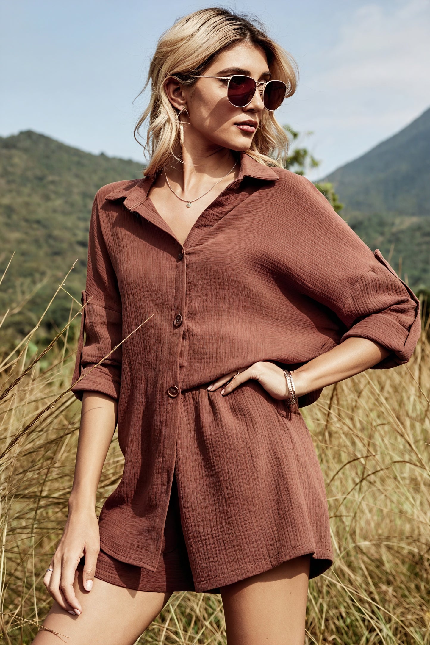 Conjunto Camisa y Shorts Texturizados