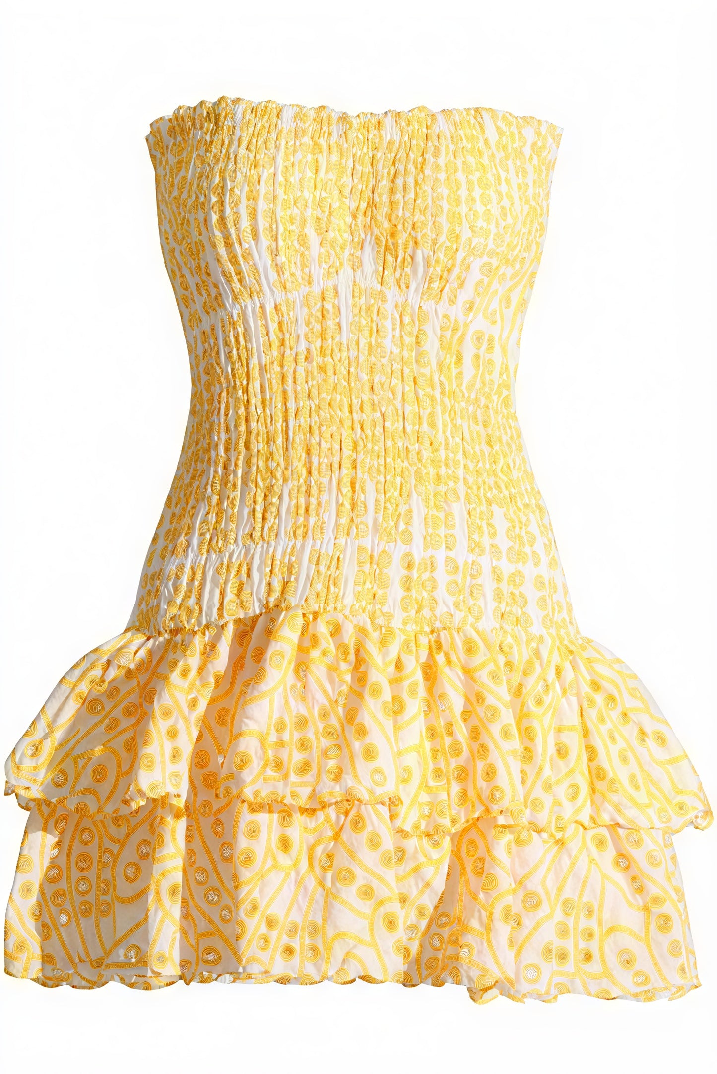 Vestido Mini Amarillo Mujer – Estampado, Sin Tirantes, Escote Volantes Fruncido-83597-b6f0a8ab-1a2b-4af0-9909-a10916a20e61