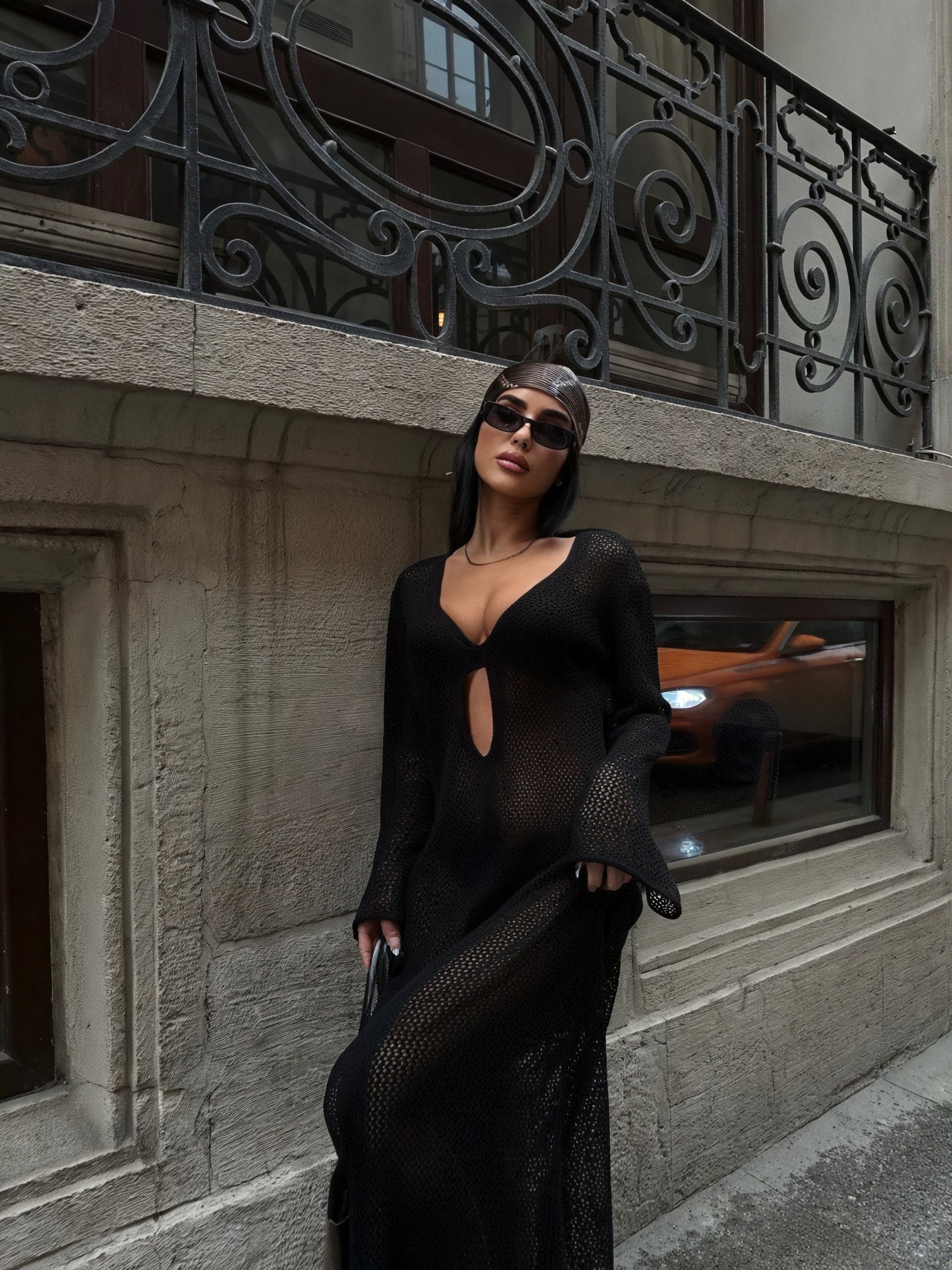 Vestido Maxi Tejido Transparente Manga Larga con Cut-out para Mujer, Estilo Playero Sofisticado, Vela Official-83803-205a1f35-cc43-4ebf-80c3-3e81617e4e08