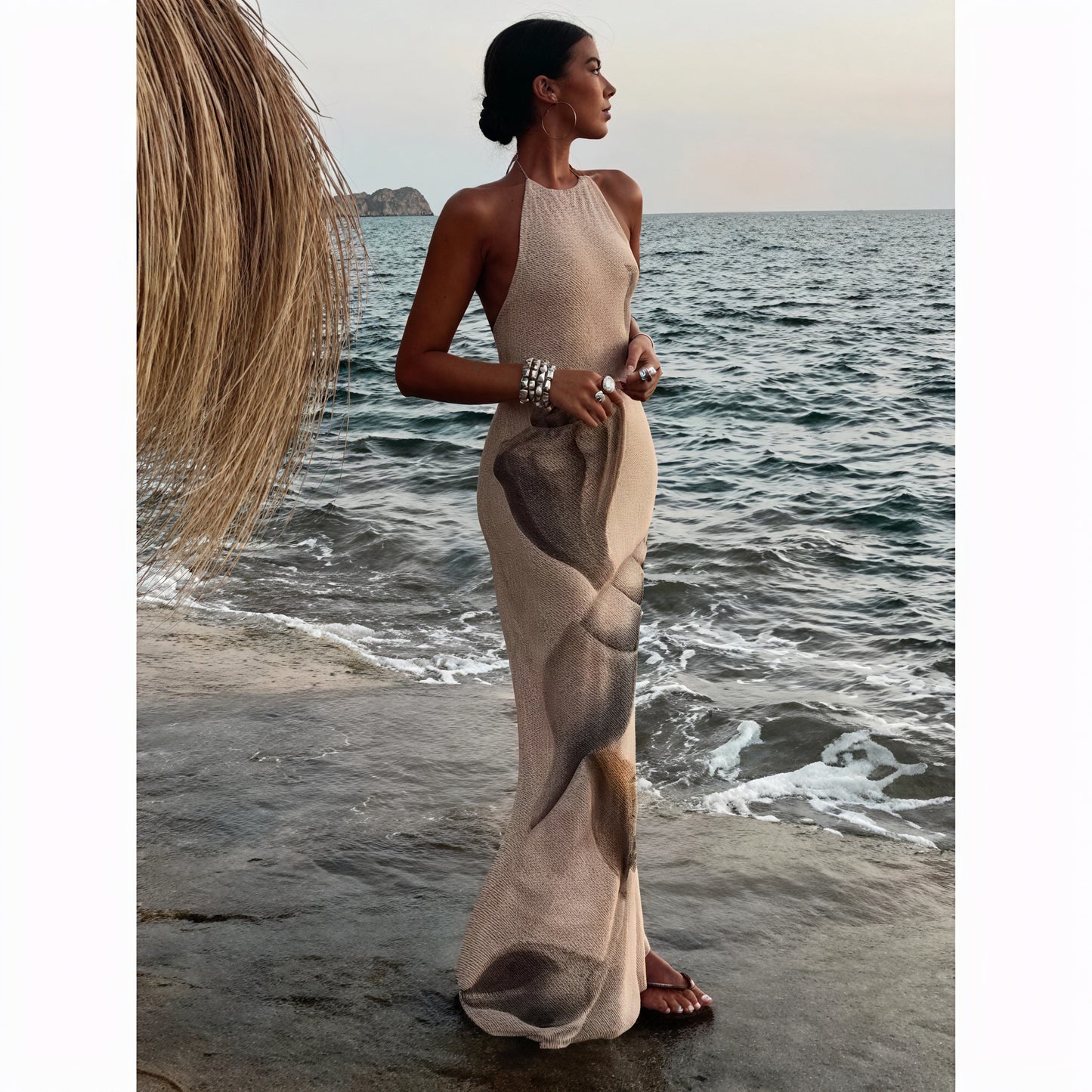 Vestido Maxi Halter para Mujer – Estampado Único, Tejido Texturizado Ligero, Vela Official-83816-19811c5f-c13c-4134-8d7d-3b88331553a1