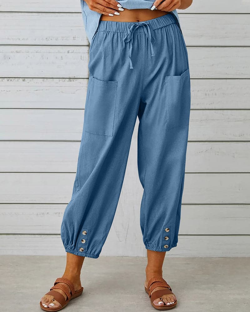 Vela Official Pantalones Mujer – Cintura Cordón, Detalle Botón Tobillo, Casual-83253-95cda545-ecd9-480b-9437-3a04cff0a07b