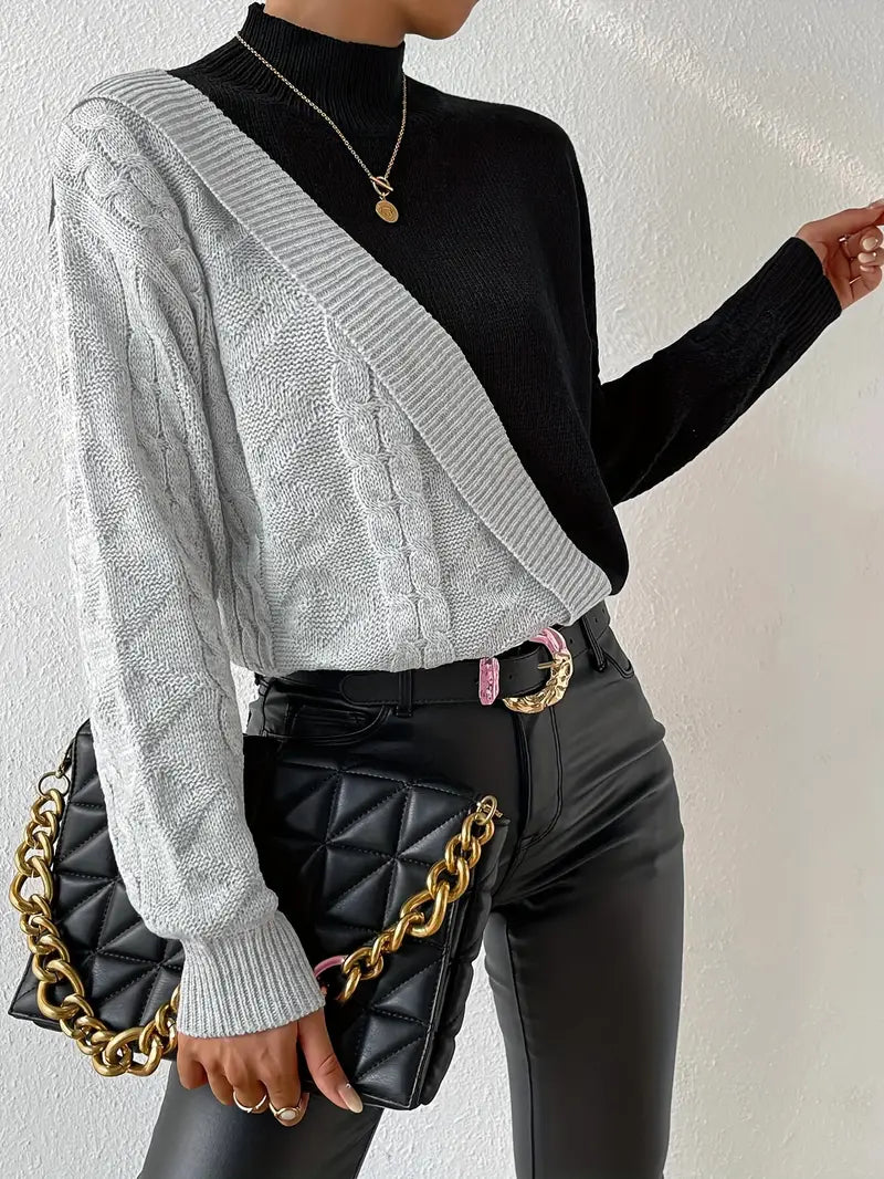 Jersey de Mujer Cuello Alto Bloques de Color Punto Trenzado Moderno-54586-77f19451-2c08-4759-a6e4-93f487e56c56