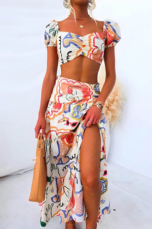 Top y Falda Maxi Estampados Abstractos
