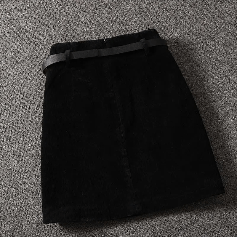 Falda A-Line de Corduroy con Cinturón