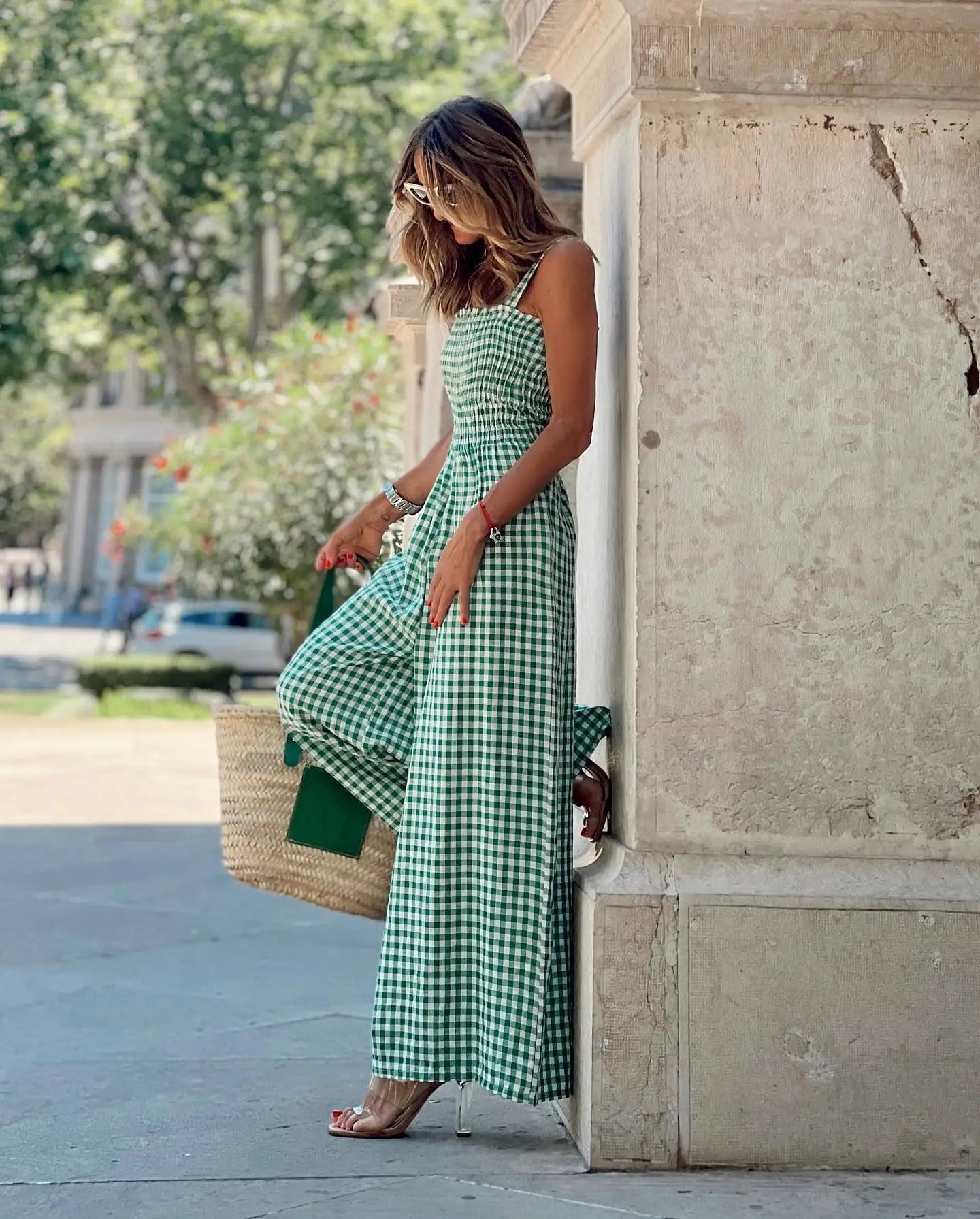 Mono Gingham Chic de Piernas Anchas