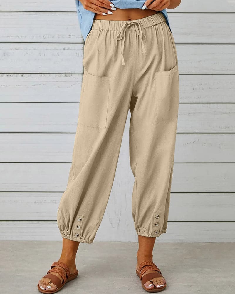 Vela Official Pantalones Mujer – Cintura Cordón, Detalle Botón Tobillo, Casual-83253-079cc2dc-e2ae-4616-8645-34b9535e7e2e