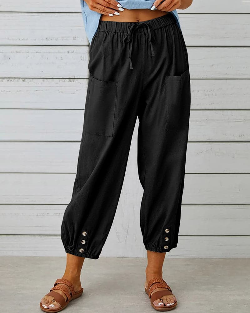 Vela Official Pantalones Mujer – Cintura Cordón, Detalle Botón Tobillo, Casual-83253-083d4bc4-d128-4d86-b075-8bcf9aa0b1da