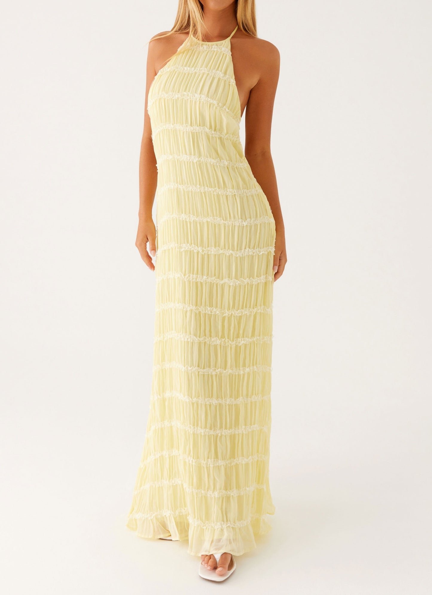 Vestido Maxi para Mujer – Cuello Halter, Tejido Texturizado, Elegante-83499-0aeadde0-8e31-4224-9ff1-ede38178f57e