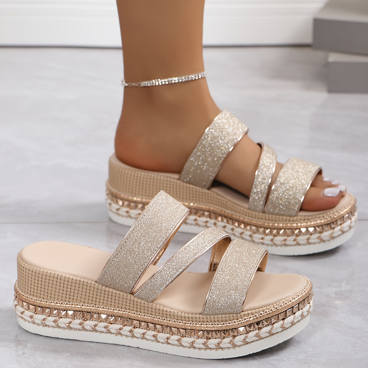 Sandalias Plataforma Glamour Detalle Tejido