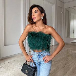 Top Bandeau de Plumas Texturizadas