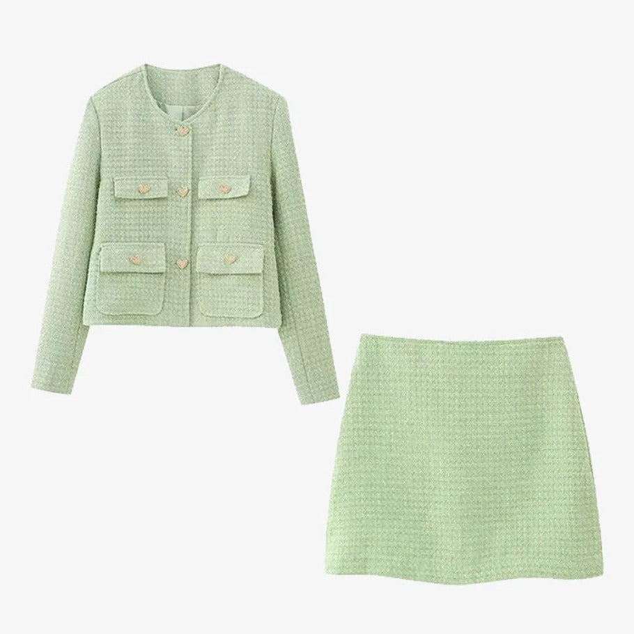 Conjunto Sofisticado: Chaqueta Cropped y Falda a Juego