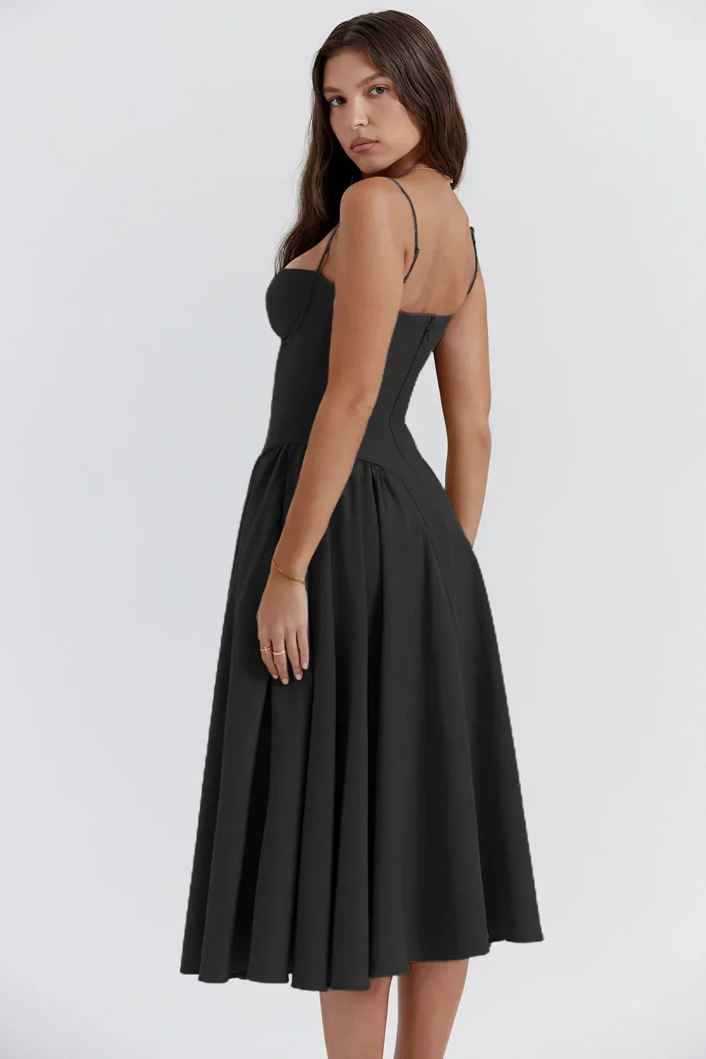 Vestido Midi para Mujer – Tirantes Finos, Corpiño Estructurado, Falda Plisada, con Bolsillos-83506-1d16ad11-4819-45ae-904d-378964f2ae97