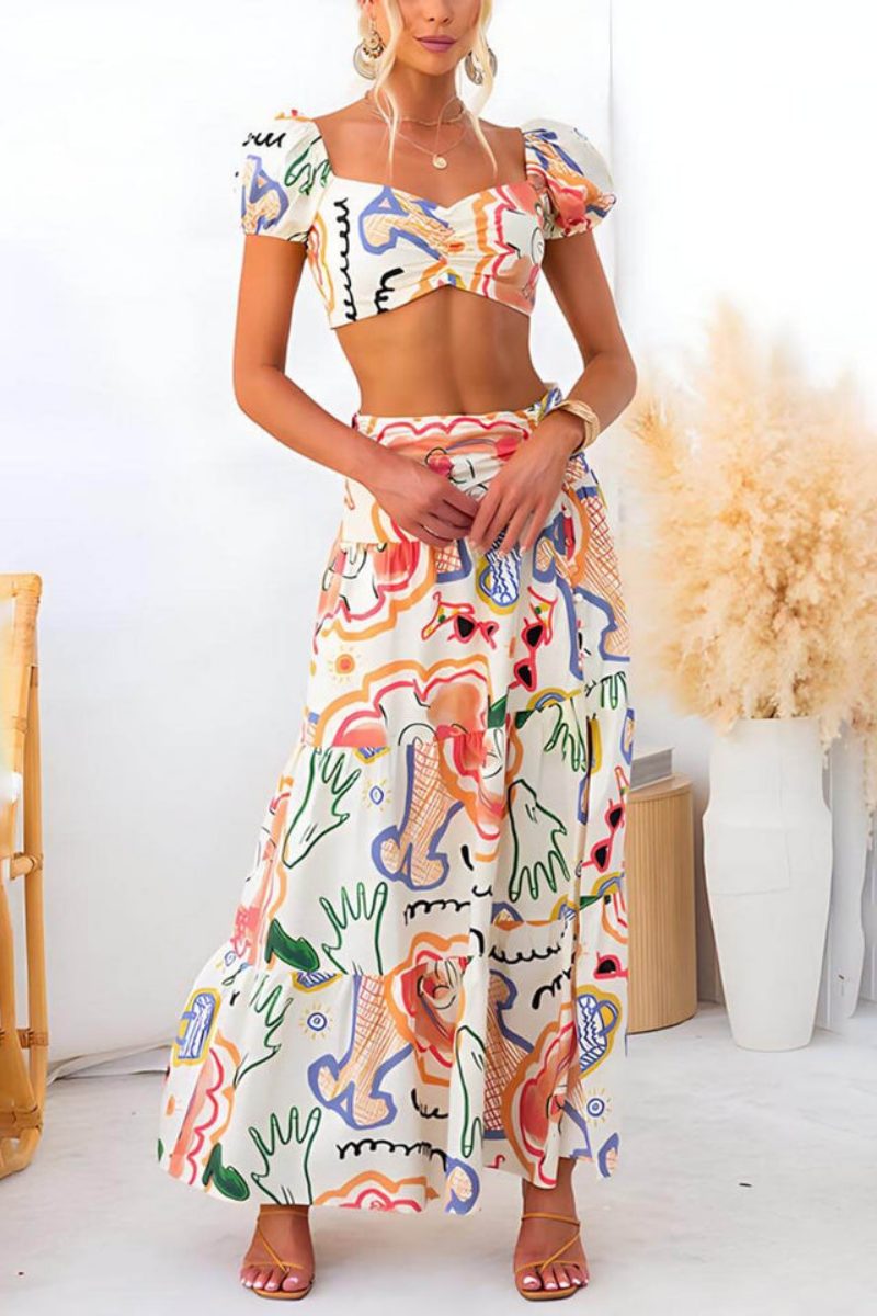 Top y Falda Maxi Estampados Abstractos