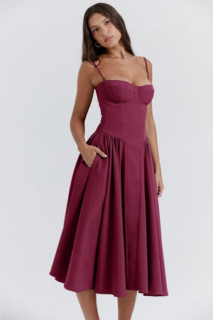Vestido Midi para Mujer – Tirantes Finos, Corpiño Estructurado, Falda Plisada, con Bolsillos-83506-20dc9fc4-adaa-410b-8e81-918d17f77a5a