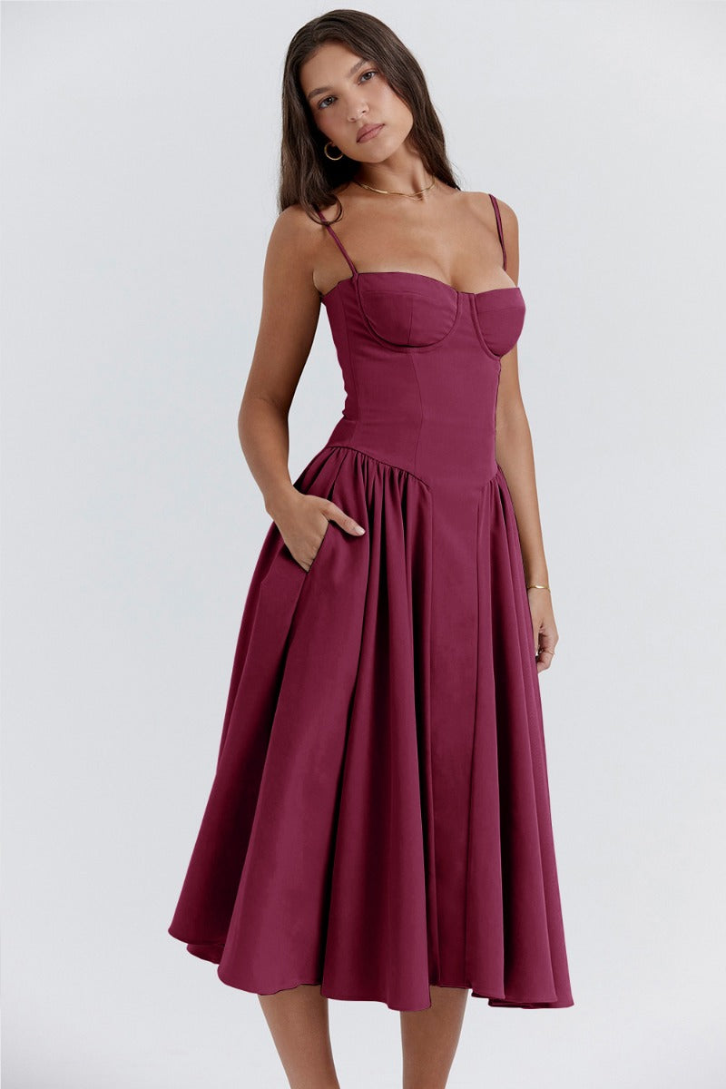 Vestido Midi para Mujer – Tirantes Finos, Corpiño Estructurado, Falda Plisada, con Bolsillos-83506-20dc9fc4-adaa-410b-8e81-918d17f77a5a