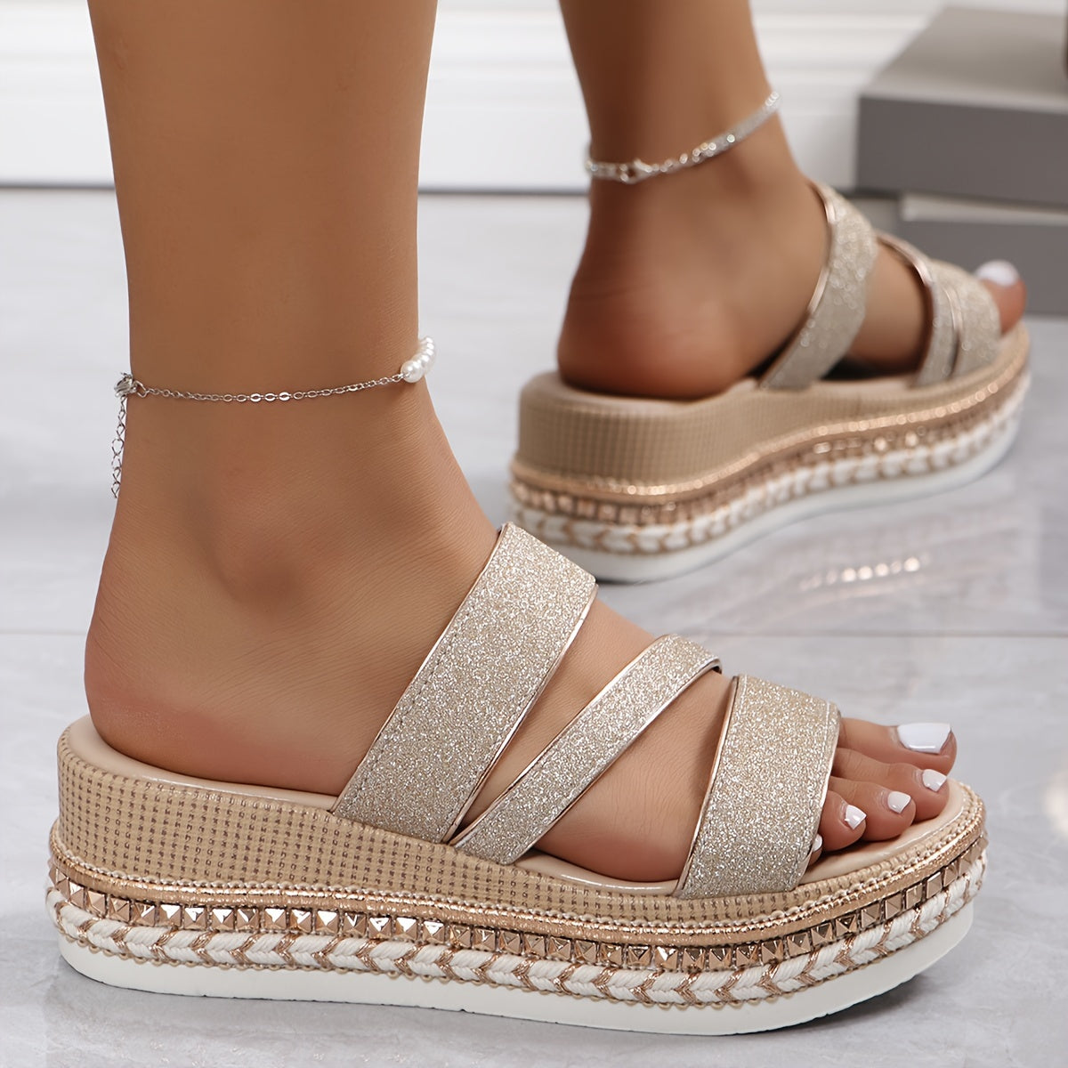 Sandalias Plataforma Glamour Detalle Tejido