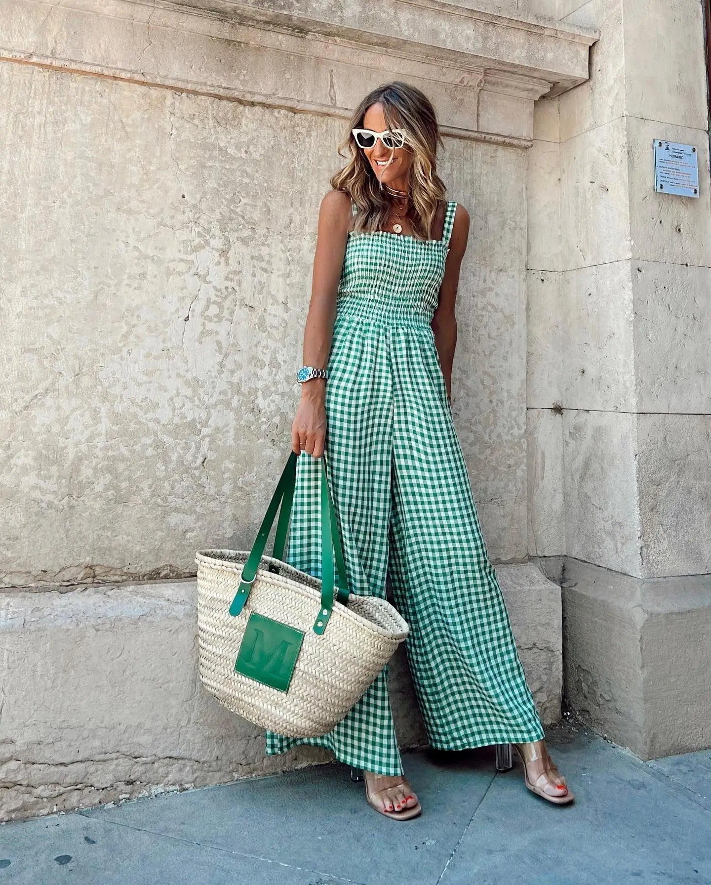 Mono Gingham Chic de Piernas Anchas