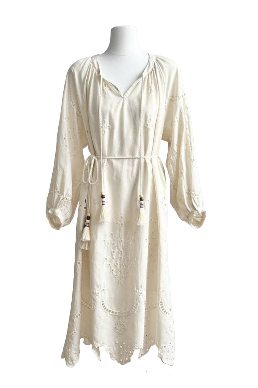 Vestido Midi Bordado con Cintura Ajustable