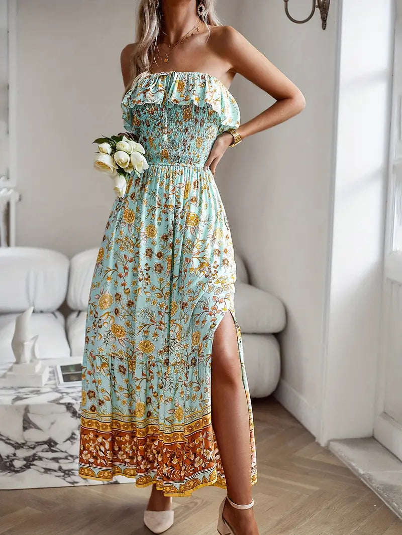 Vestido Midi Floral Bohemio con Abertura