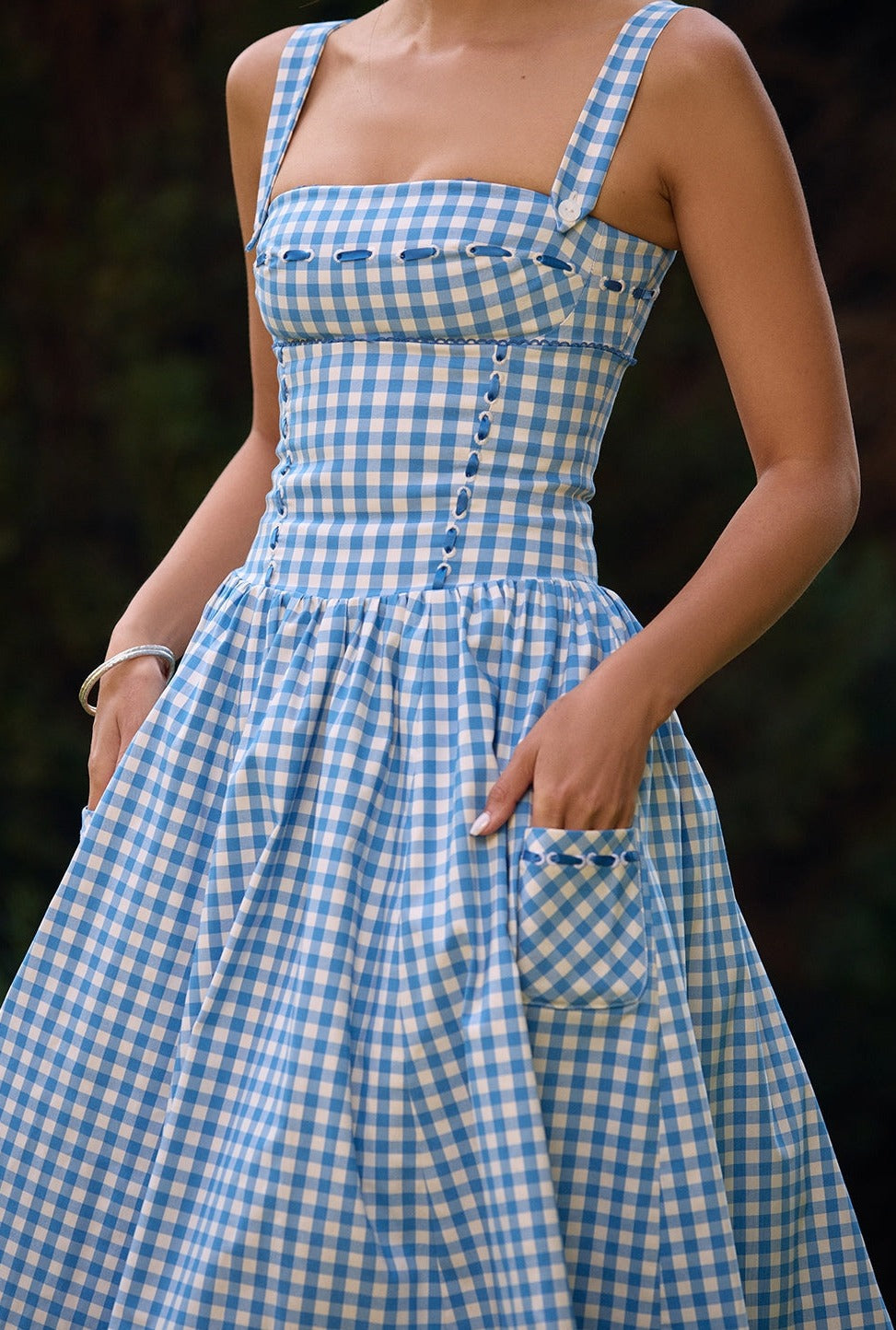 Vestido Gingham Mujer Escote Cuadrado Detalle Botones Estilo Clásico-83592-278bf64e-4581-4afb-b158-7d26e6397d04