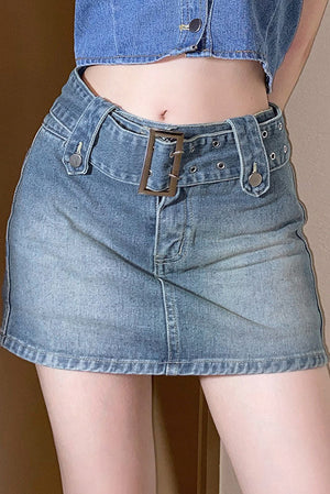 Minifalda Denim A-Line con Cintura Detallada
