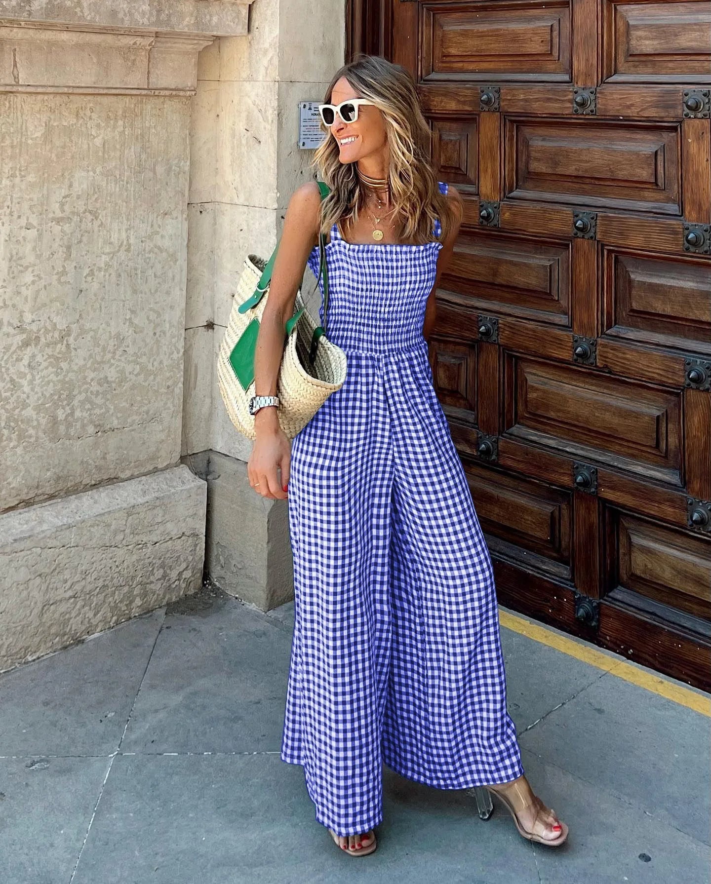 Mono Gingham Chic de Piernas Anchas