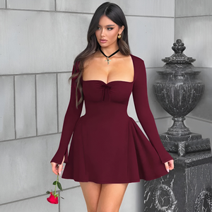 Vestido Mini Mujer – Manga Larga, Escote Cuadrado, Falda Línea A-83527-2acc07ac-8445-4444-a024-97b5654dc767