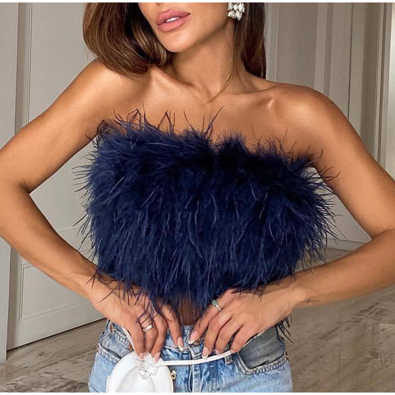 Top Bandeau de Plumas Texturizadas