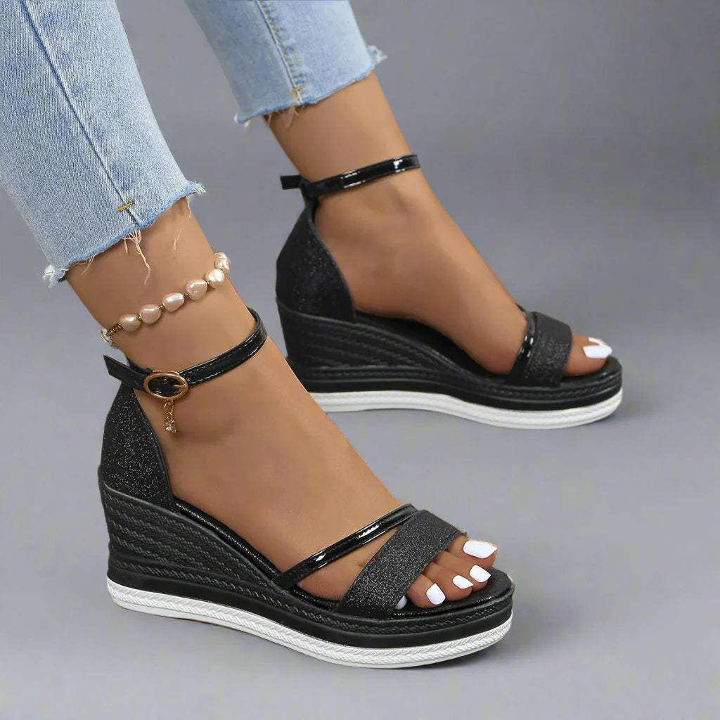 Cuñas Glitter Mujer con Plataforma y Tira Ajustable al Tobillo | Sandalias de Punta Abierta Glamurosas y Cómodas para Fiesta y Verano-83231-2e616a90-3f48-4943-851e-944afcab44a3