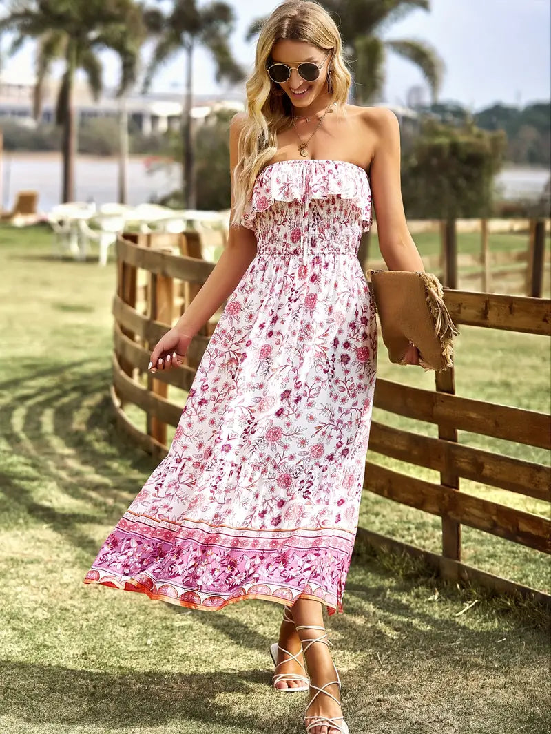 Vestido Midi Floral Bohemio con Abertura