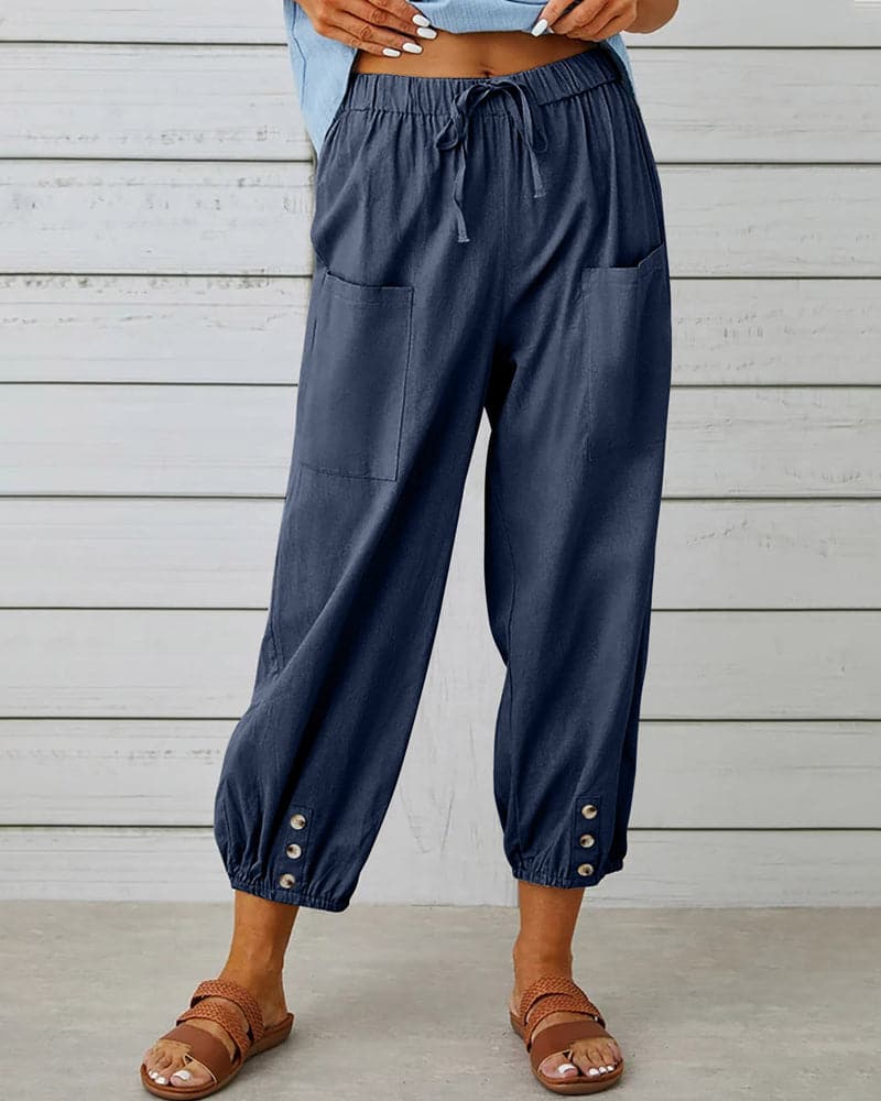 Vela Official Pantalones Mujer – Cintura Cordón, Detalle Botón Tobillo, Casual-83253-308421c6-9834-44be-8de4-7fe70d949f29