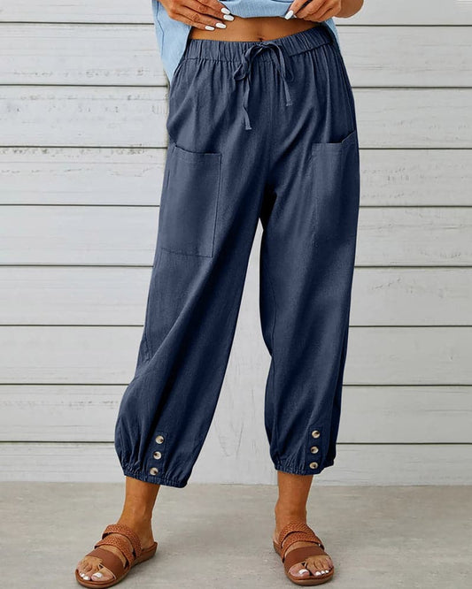 Vela Official Pantalones Mujer – Cintura Cordón, Detalle Botón Tobillo, Casual-83253-308421c6-9834-44be-8de4-7fe70d949f29