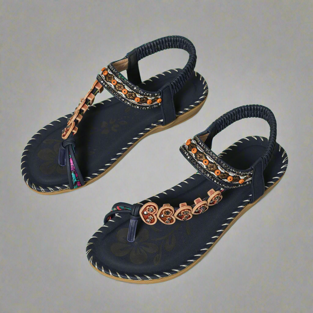 Sandalias Planas Mujer con Cuentas y Flores, Tira en T y Tobillo Elástico-83364-38c6a728-5797-460a-a8db-830c4f25b5e6