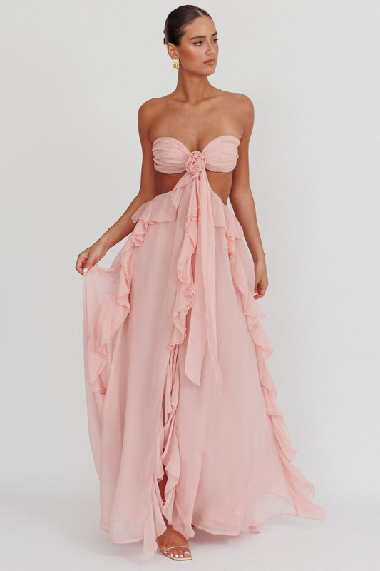 Vestido Strapless Mujer con Cut-Out, Volantes y Silueta Elegante-83518-3a3f6633-ffa9-4ca9-90eb-dea00d513b5d