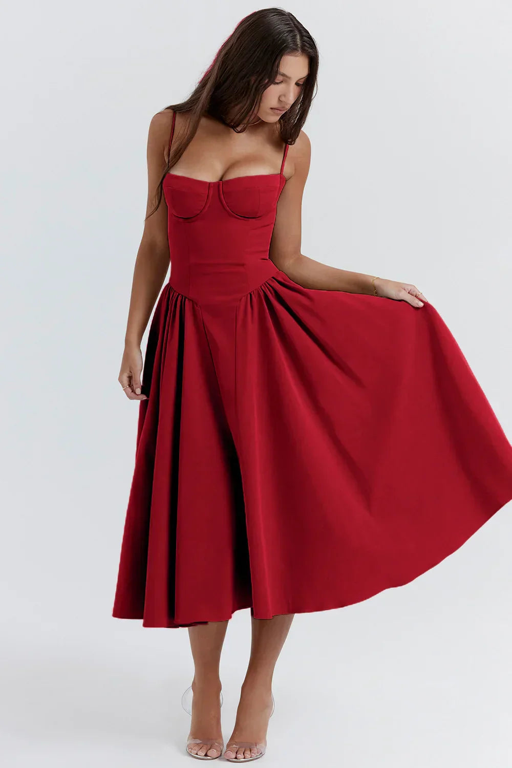 Vestido Midi para Mujer – Tirantes Finos, Corpiño Estructurado, Falda Plisada, con Bolsillos-83506-3bb099d9-b45a-44df-a19a-7ab32cfe251f