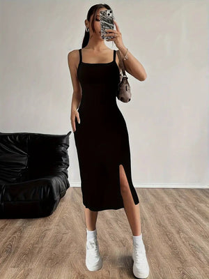 Vestido Midi Minimalista con Tirantes Ajustables