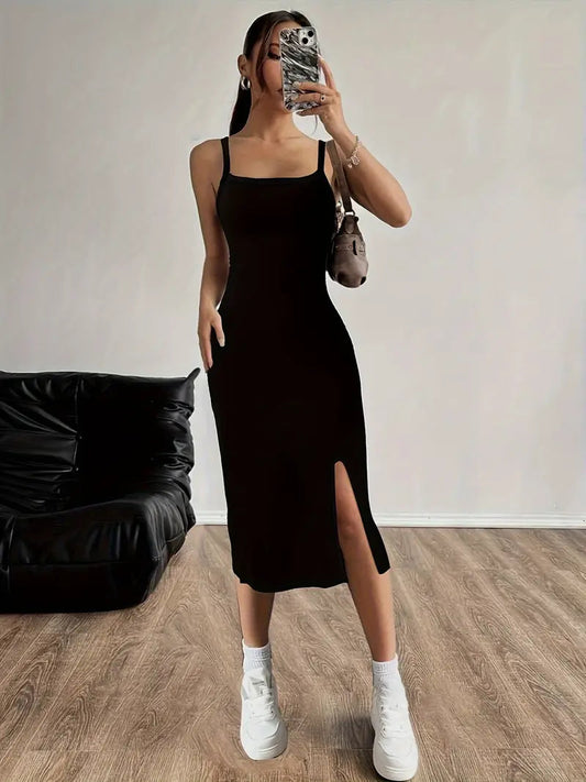 Vestido Midi Minimalista con Tirantes Ajustables