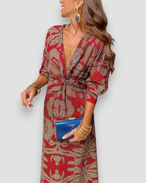 Mujer Vestido Estampado Manga Larga Escote Pico Nudo en Cintura Elegante-83293-3db0d1cf-bdaa-4a3e-a226-05625cfaa32d