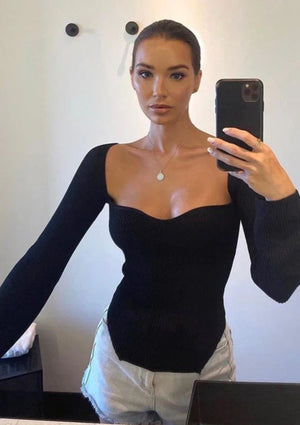 Top de Punto Canalé con Cuello Cuadrado