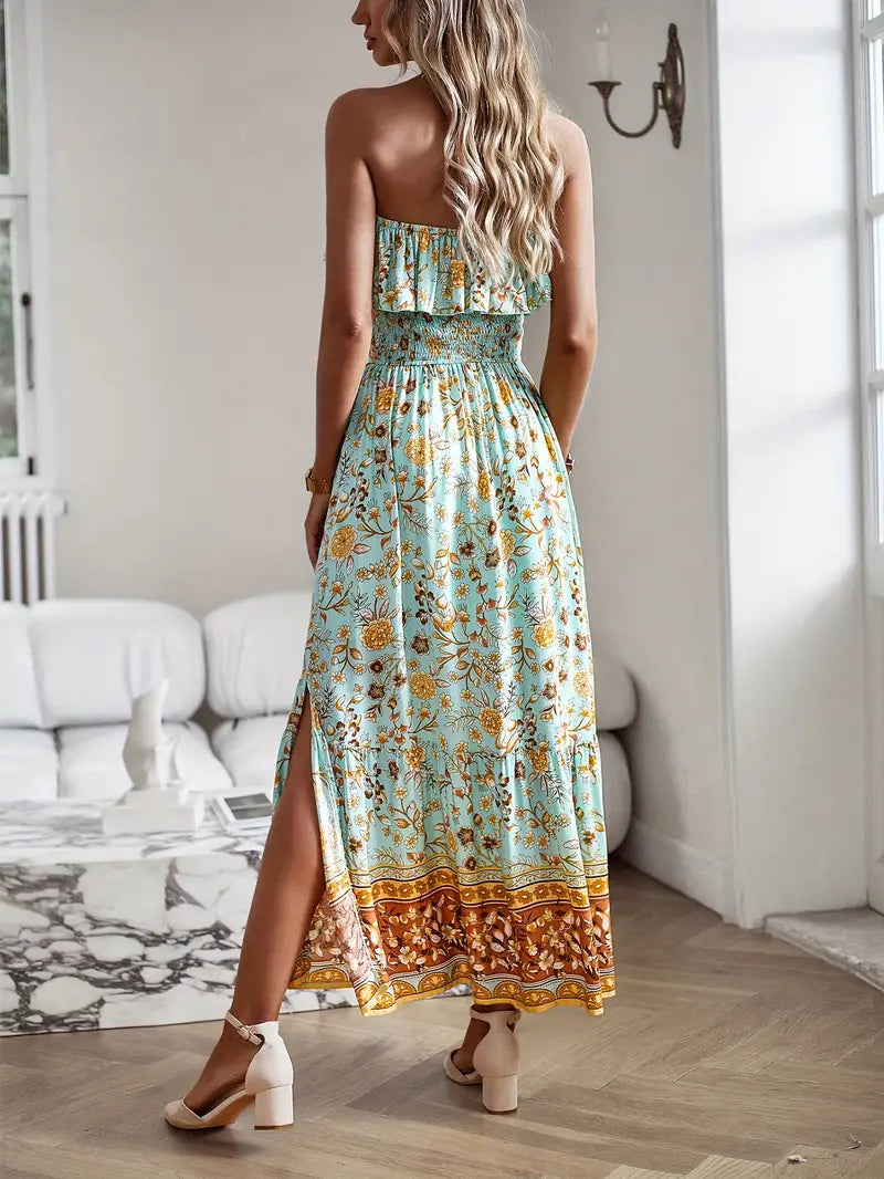 Vestido Midi Floral Bohemio con Abertura