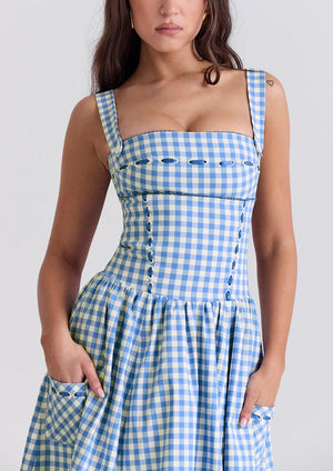Vestido Gingham Mujer Escote Cuadrado Detalle Botones Estilo Clásico-83592-4fdb9d00-b93d-4ace-bf13-3d9613a8dbc4