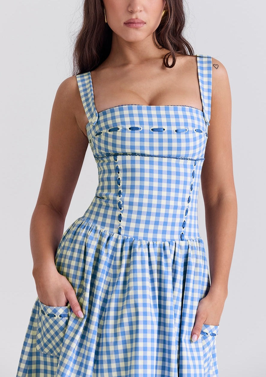 Vestido Gingham Mujer Escote Cuadrado Detalle Botones Estilo Clásico-83592-4fdb9d00-b93d-4ace-bf13-3d9613a8dbc4