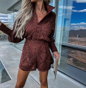 Vestido de Encaje Mujer, Abotonado Manga Larga, con Shorts, Vela Official-83324-505c7cbd-eae4-42ea-a15b-391b4c47b623