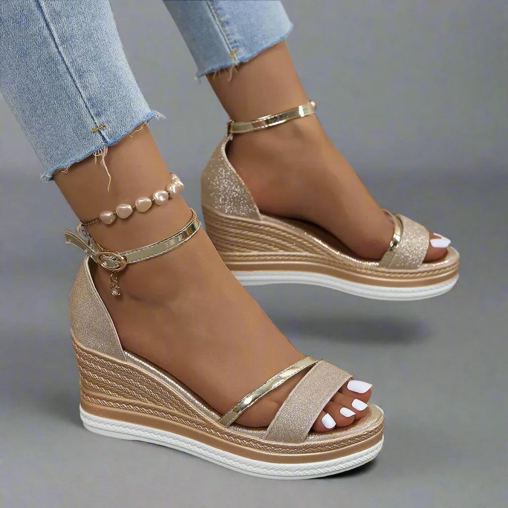 Cuñas Glitter Mujer con Plataforma y Tira Ajustable al Tobillo | Sandalias de Punta Abierta Glamurosas y Cómodas para Fiesta y Verano-83231-52475f88-872c-48aa-9519-0dc43beeea55