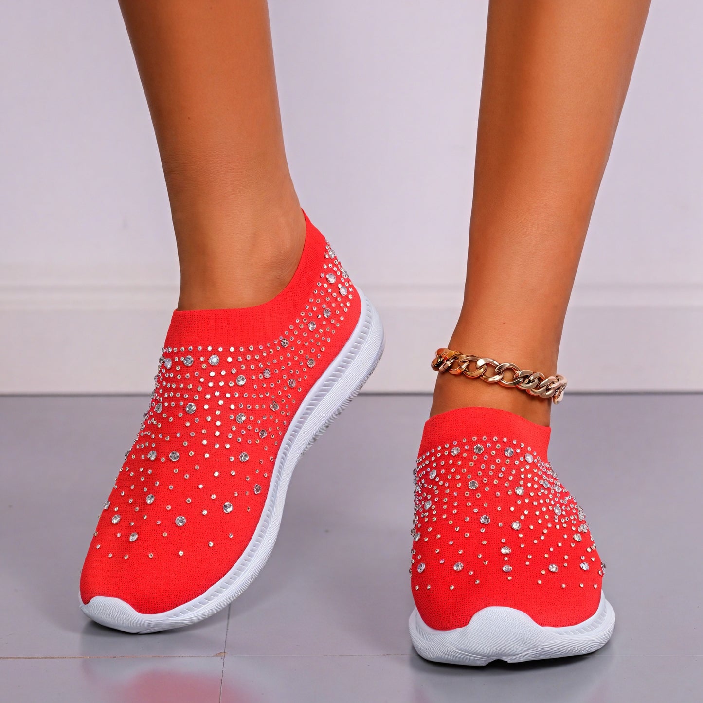 Sneakers Tejidas con Brillo Casual Chic