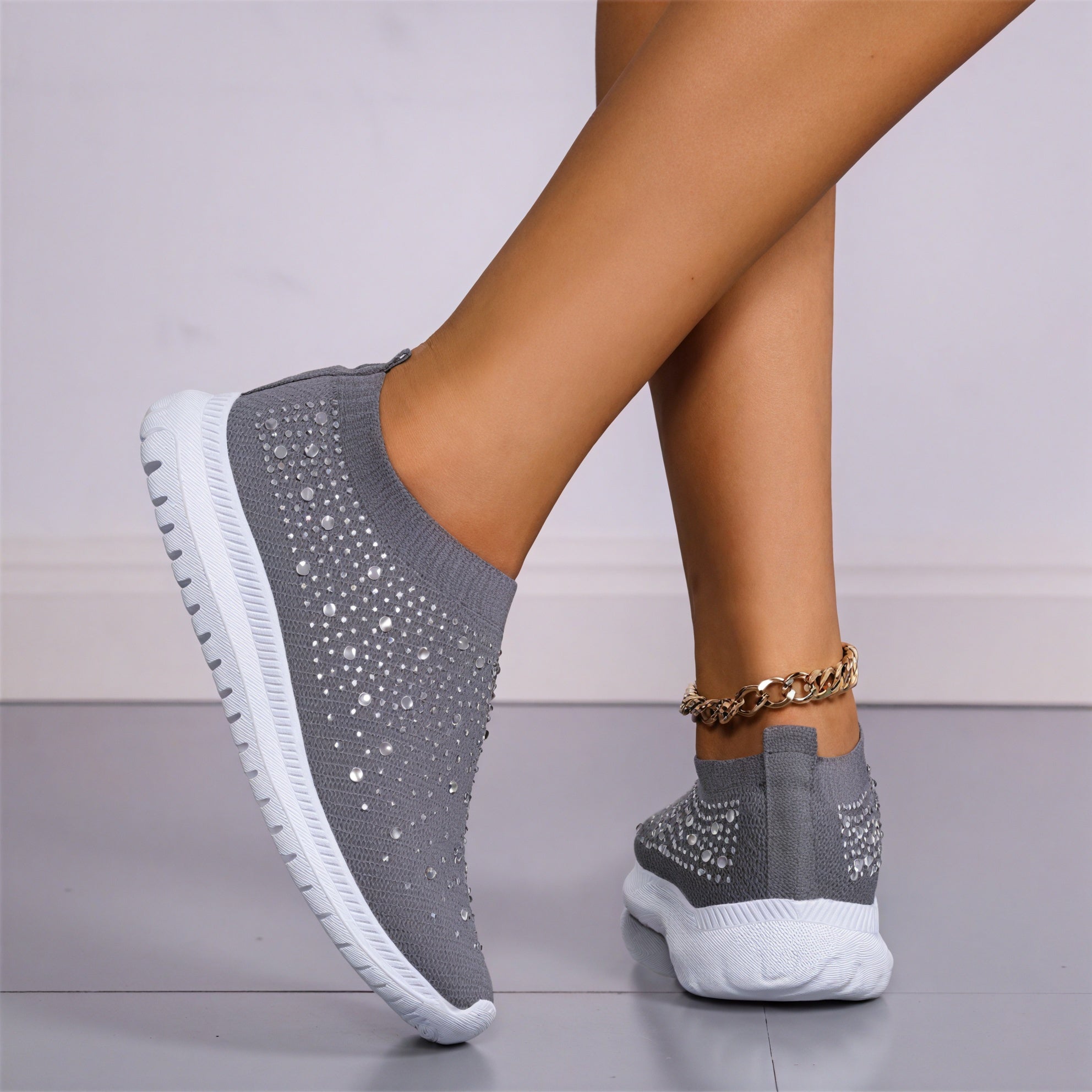 Sneakers Tejidas con Brillo Casual Chic